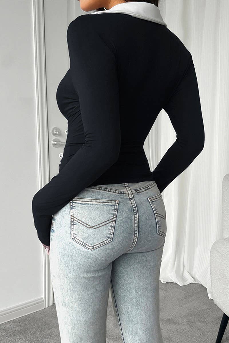 CWTTL1985_AUTUMN AND WINTER TEMPERAMENT SLIM FIT KNITTED TOP