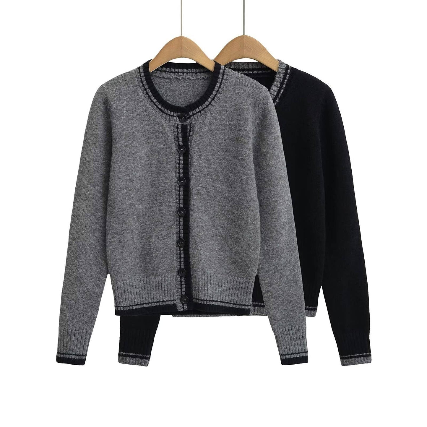 CREW-NECK COLOR MATCHING CONVENTIONAL CARDIGAN