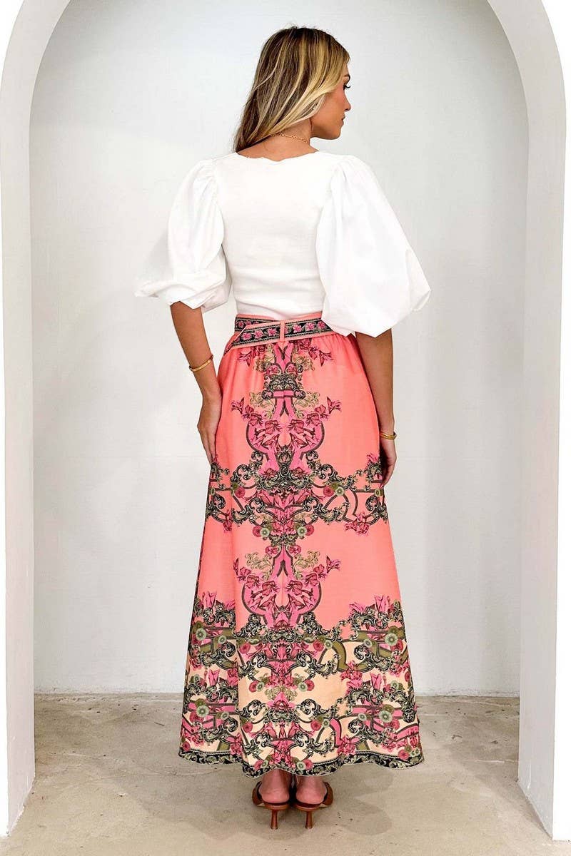 CWBLS0536_BOHEMIAN HIGH WAIST PRINTED MAXI SKIRT