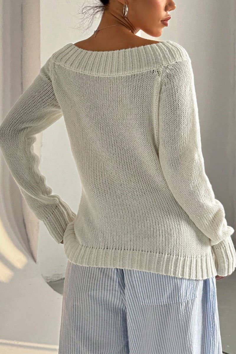 CWOSWL6867_CHIC OFF SHOULDER PULLOVER KNIT CASUAL SWEATER