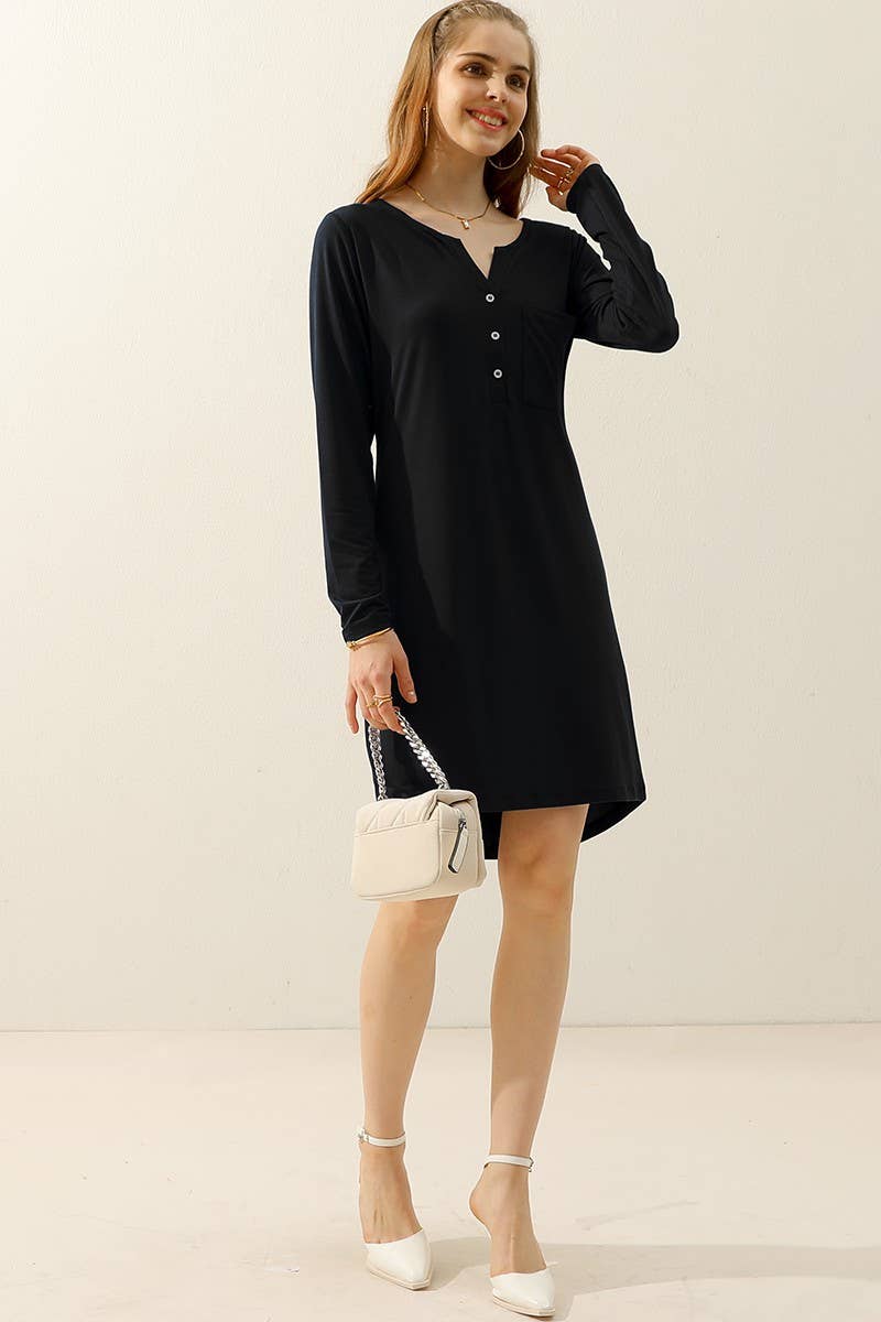 CWDMD805_BUTTON DOWN LONG SLEEVE CASAUL MAXI KNEE DRESS
