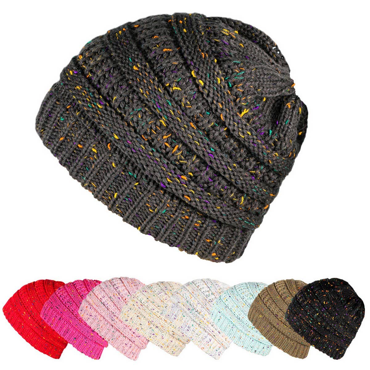 CWAHA07209_WINTER PONYTAIL HAT FASHIONABLE CABLE BEANIE