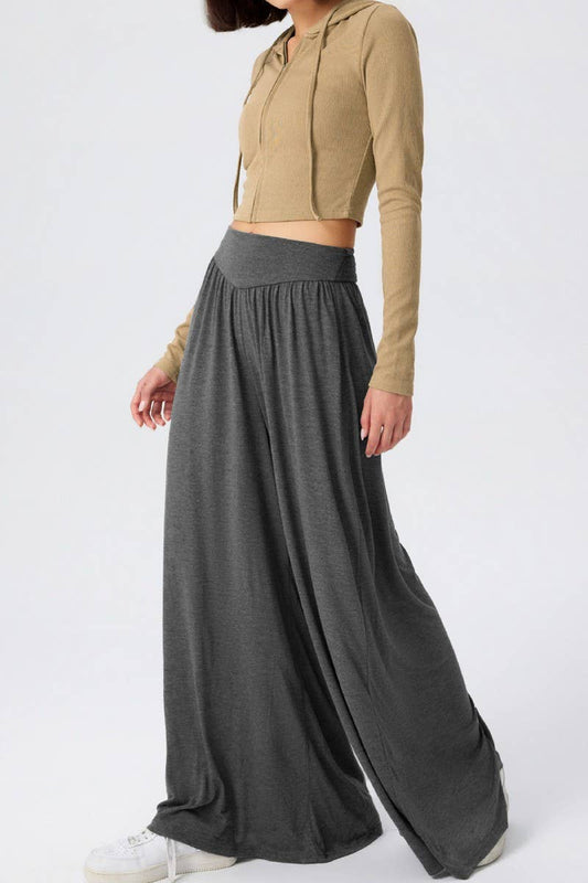 CWBLP1863_SOLID COLOR CASUAL HIGH WAIST WIDE LEG PANTS