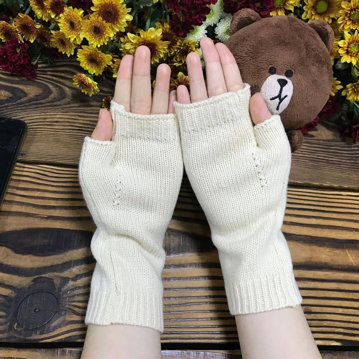 ORANGE LARGE BUTTERFLY LONG HALF FINGER GLOVES_CWMM1671