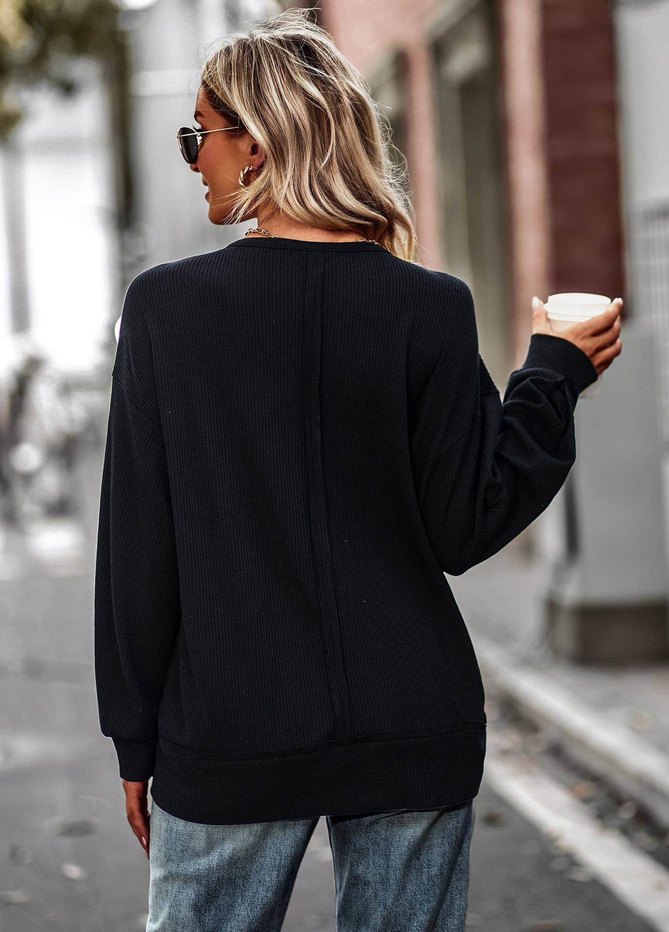 BAGGY SHORT FRONT LONG BACK SOLID COLOR T-SHIRT