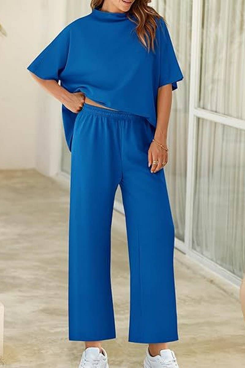 CWSTB1607_HIGH COLLAR BAT TOP NINE CROPPED PANTS SET