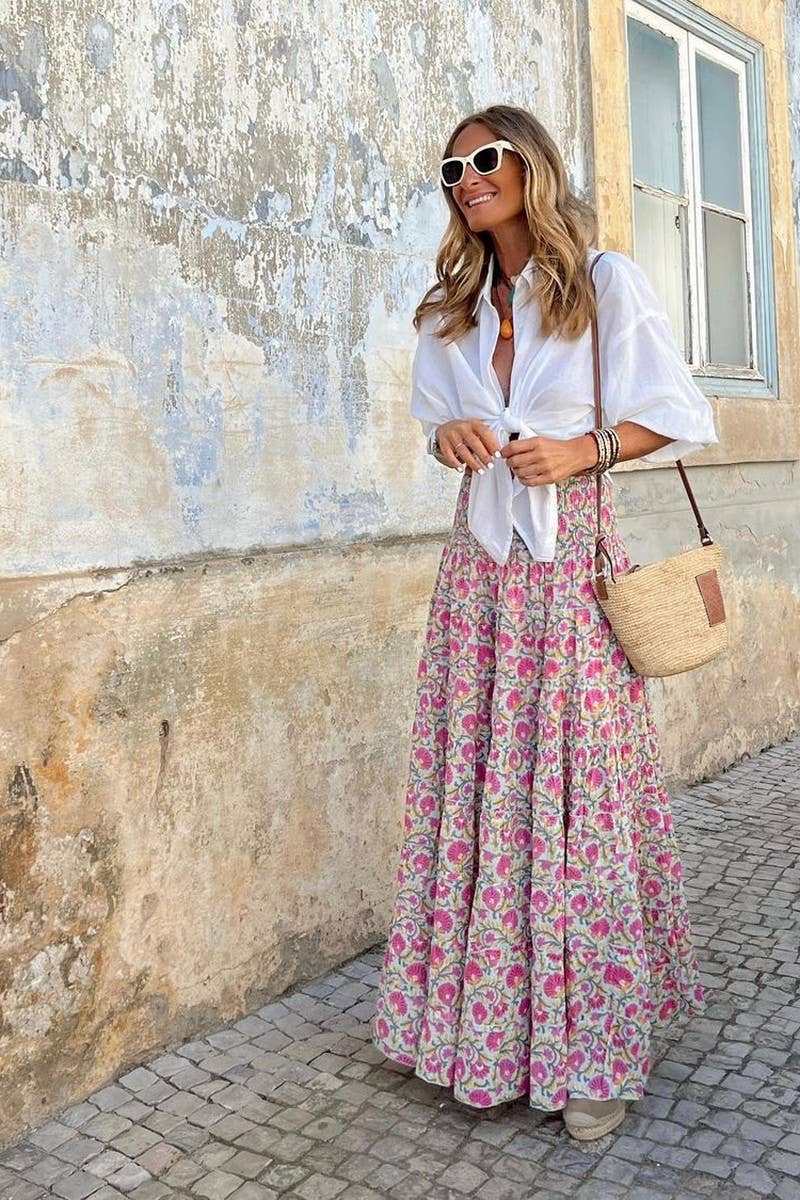 CWBLS0563_NEW SUMMER BEACH VACATION CASUAL PRINT SKIRT