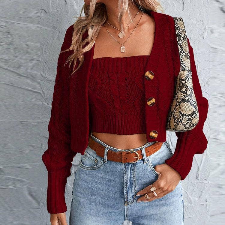 BUTTON SLIM SOLID COLOR TWO-PIECE SET