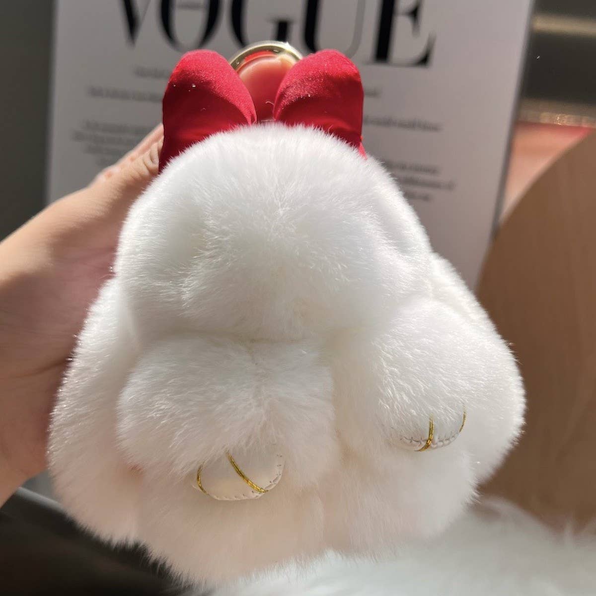 CUTE PLUSH DOLL BOW BUNNY CAR KEYCHAIN PENDANT
