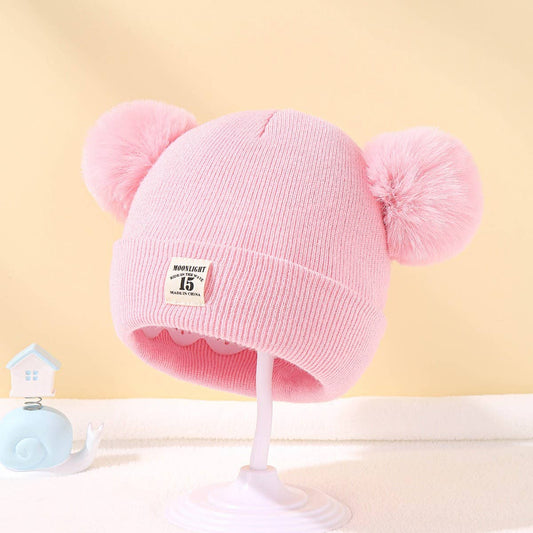 SOLID COLOR CHILDREN'S DOUBLE BALL KNITTED HAT_CWAH1742
