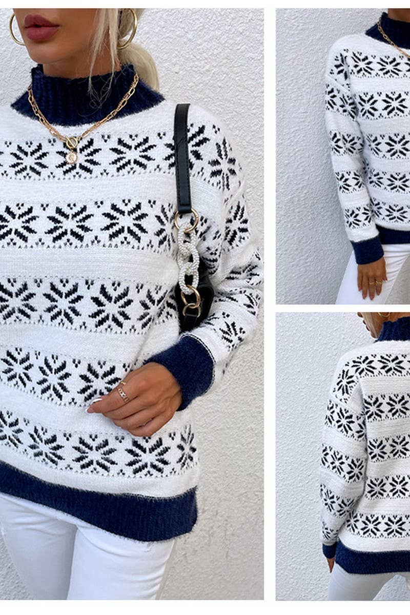 CWOSWL2565_HALF TURTLENECK SNOWFLAKE CHRISTMAS SWEATER