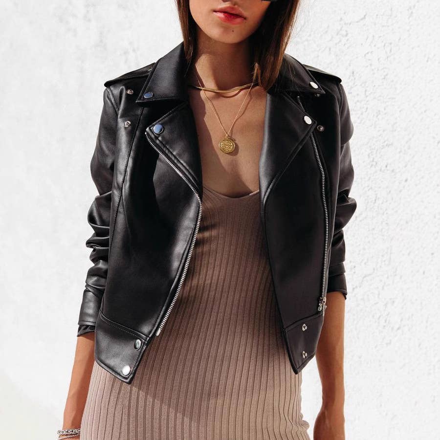Fashionable zipper suit collar leather jacket
