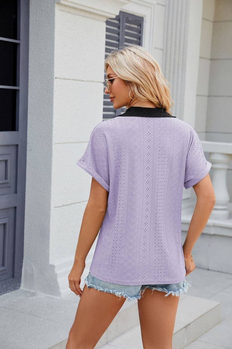 CWTTS0832_V-Neck Short Sleeve Knit Top