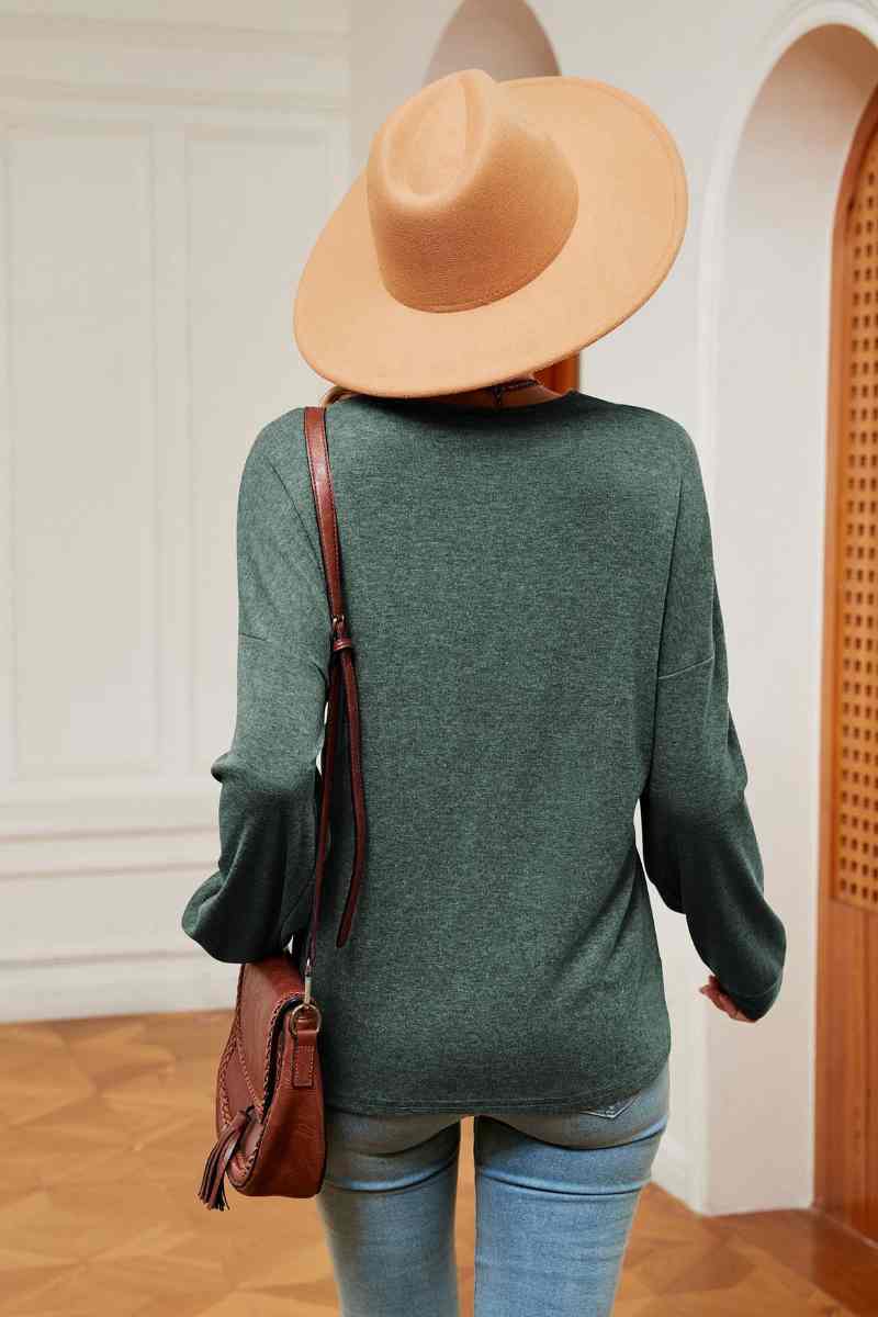 CWTBLL2842_AUTUMN LOOSE LACE V-NECK LONG SLEEVE TOP