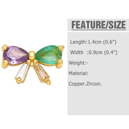 COLORED ZIRCON HEART BOW EARRINGS