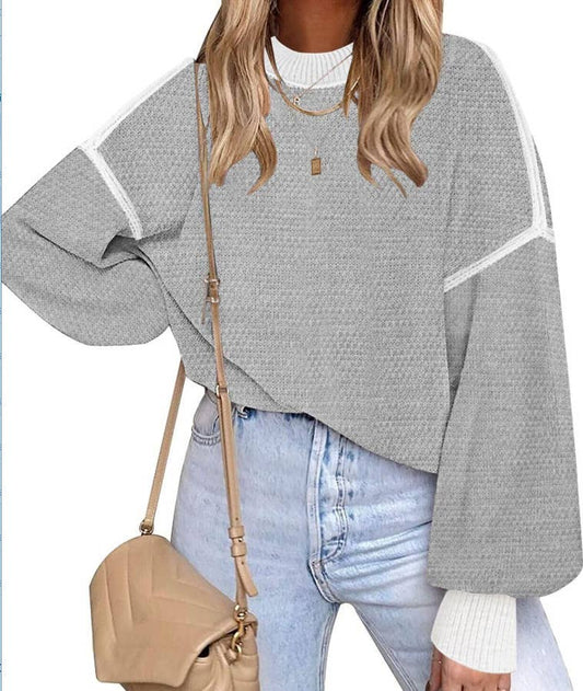 CASUAL ALL-IN-ONE COLOUR KNIT PULLOVER SWEATER