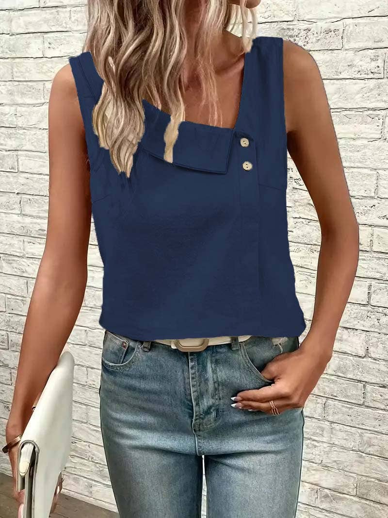 Casual slanted neck sleeveless pullover T-shirt