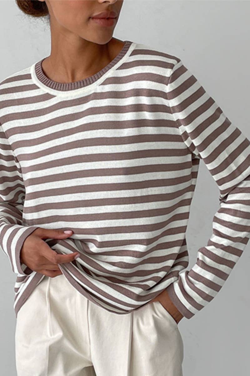 CWTBLL2962_CLASSIC CREW-NECK STRIPED LONG-SLEEVED SWEATER