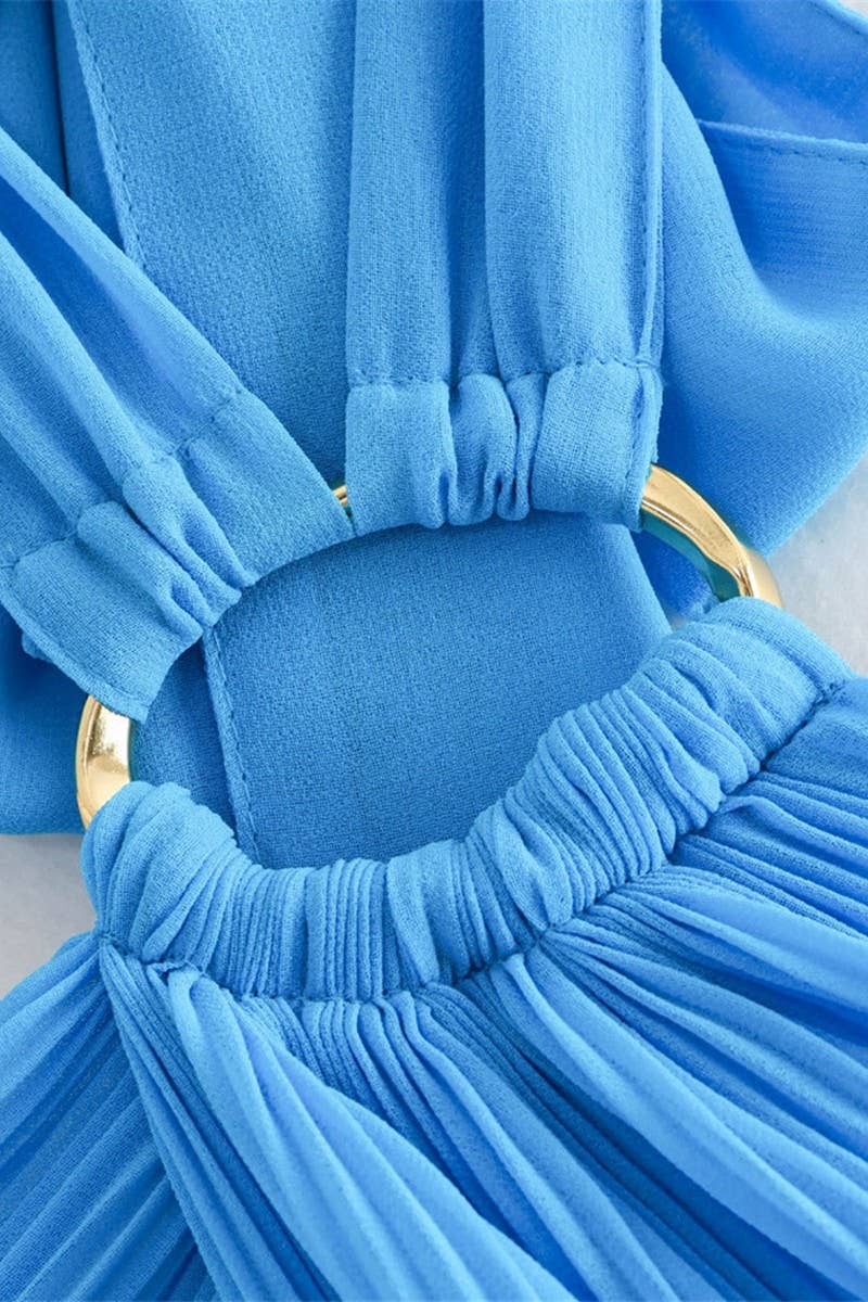 CWDHL0632_SLIM FIT SMALL PLEATED HALTER NECK LONG DRESS