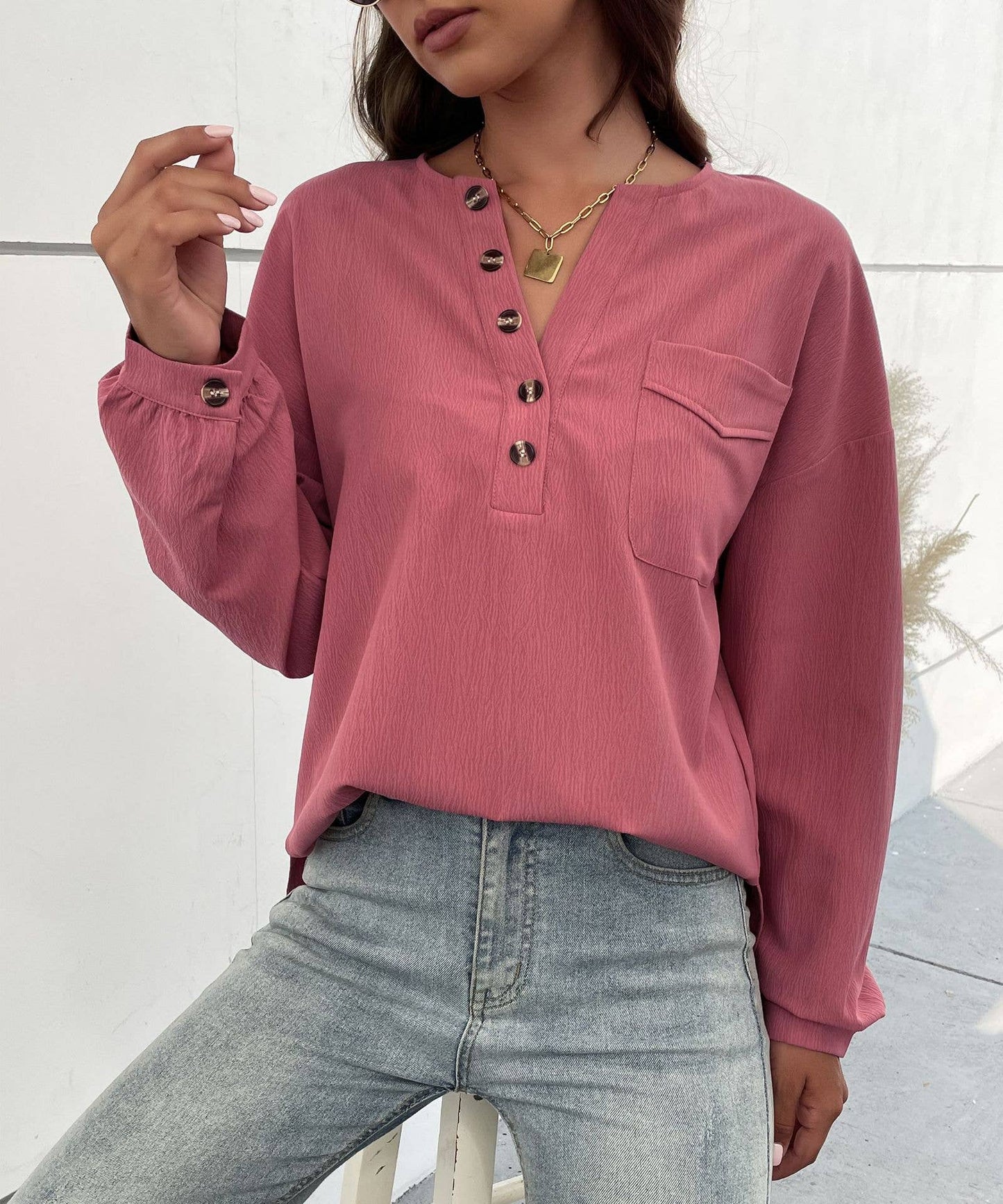 COMMUTER STYLE LONG SLEEVE DESIGN PULLOVER SHIRT