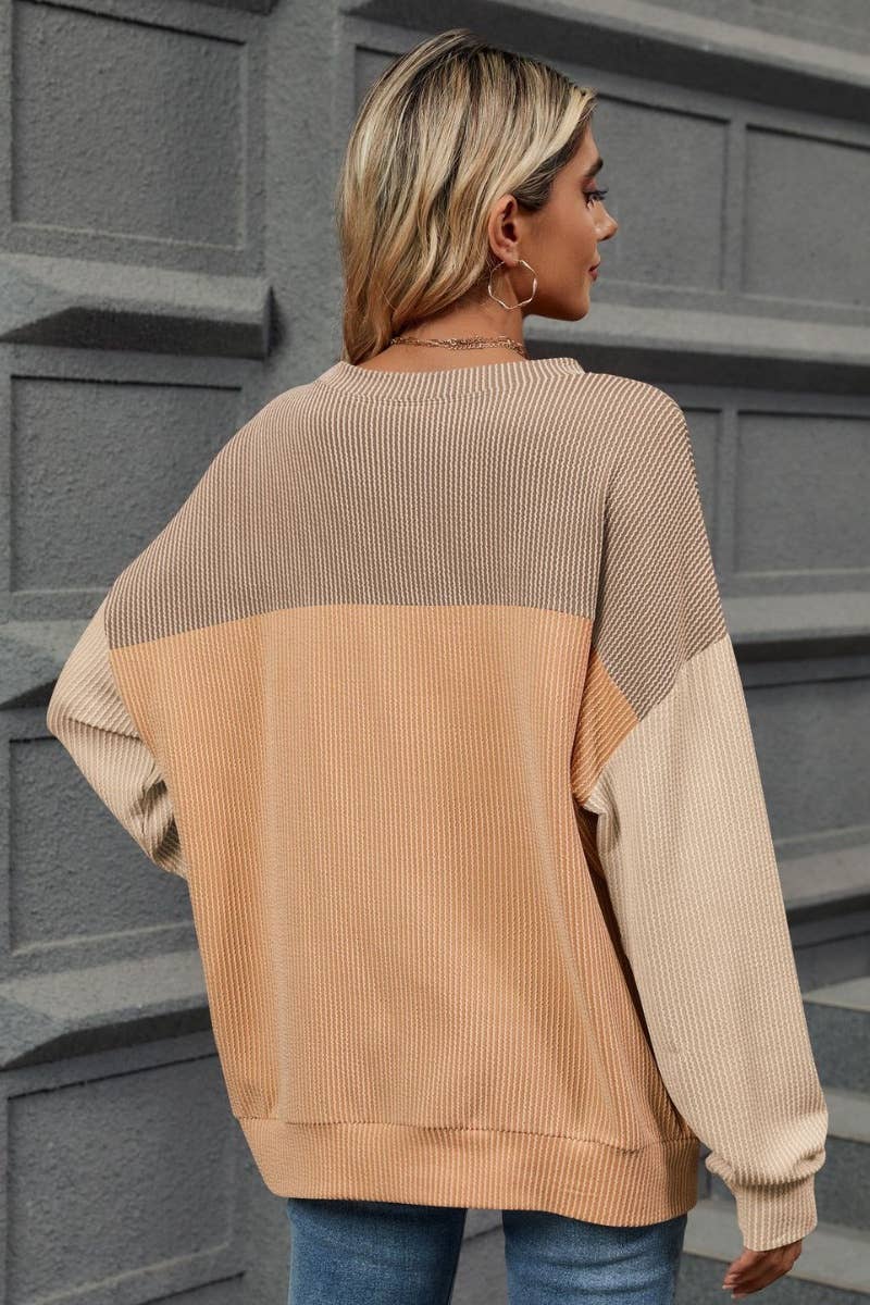 CWTBLL1885_FALL CREW NECK LONG SLEEVE COLOR CONTRAST TOP