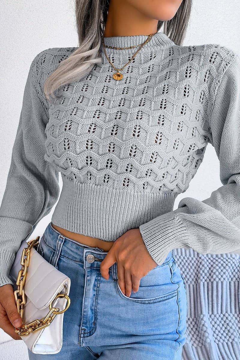 CWOSWL3227_SOLID COLOR HOLLOW BELLY-EXPOSED KNITTED SWEATER