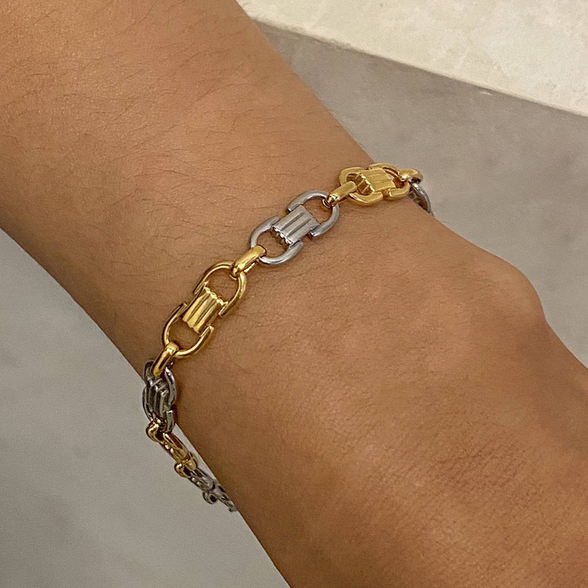 Two-Tone Cuban Chain Bracelet in Titanium Steel