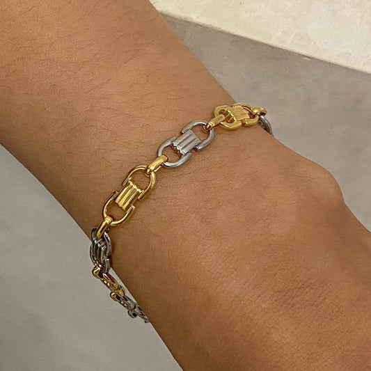 Two-Tone Cuban Chain Bracelet in Titanium Steel