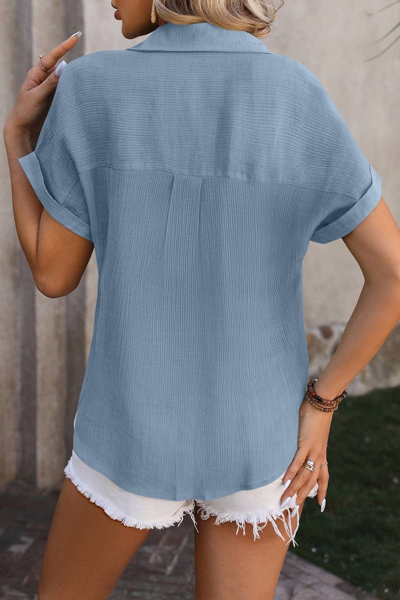 CWTSTS0327_Open Front Short Sleeved Shirt Top
