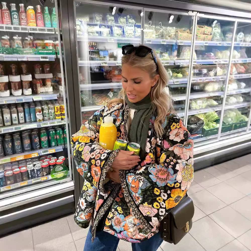 Casual flared sleeve printed cotton jacket