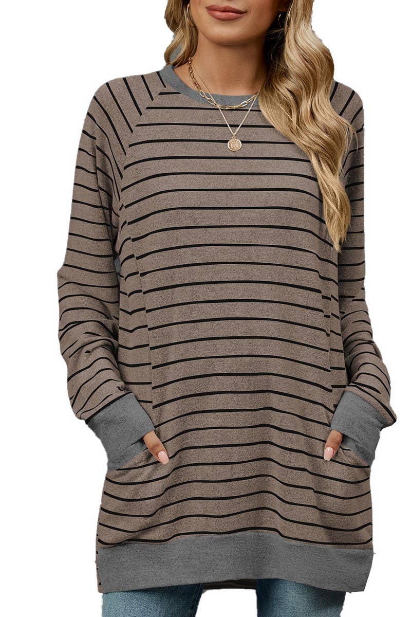 CWTBLL2360_STRIPED CONTRAST POCKET MID-LENGTH SWEATSHIRT