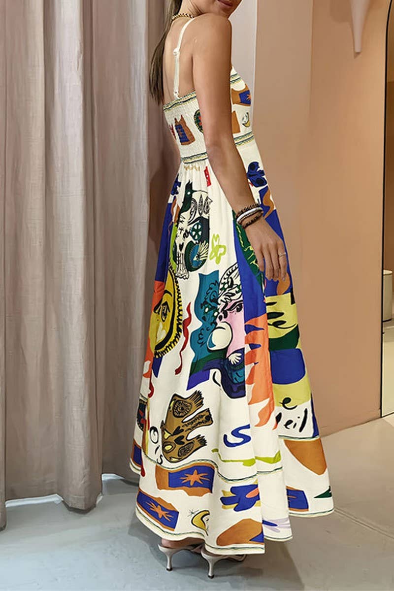 CWDHL0777_SUMMER GEOMETRIC GRAFFITI PRINT CONTRAST DRESS