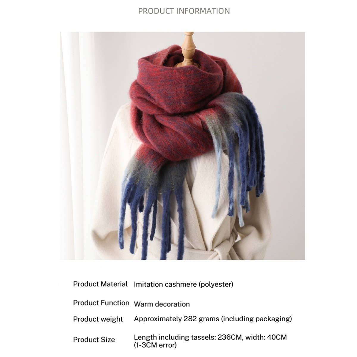 Loopy Yarn Ombre Scarf with Soft Tassels