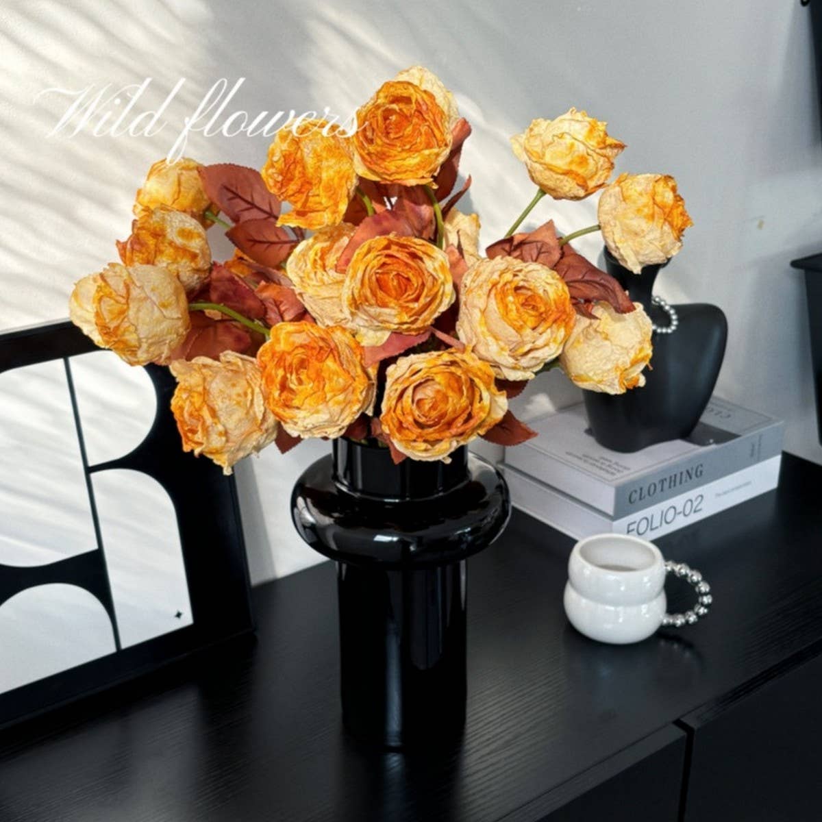 Vintage Ink-Styled Rose Bouquet with Dry Leaves