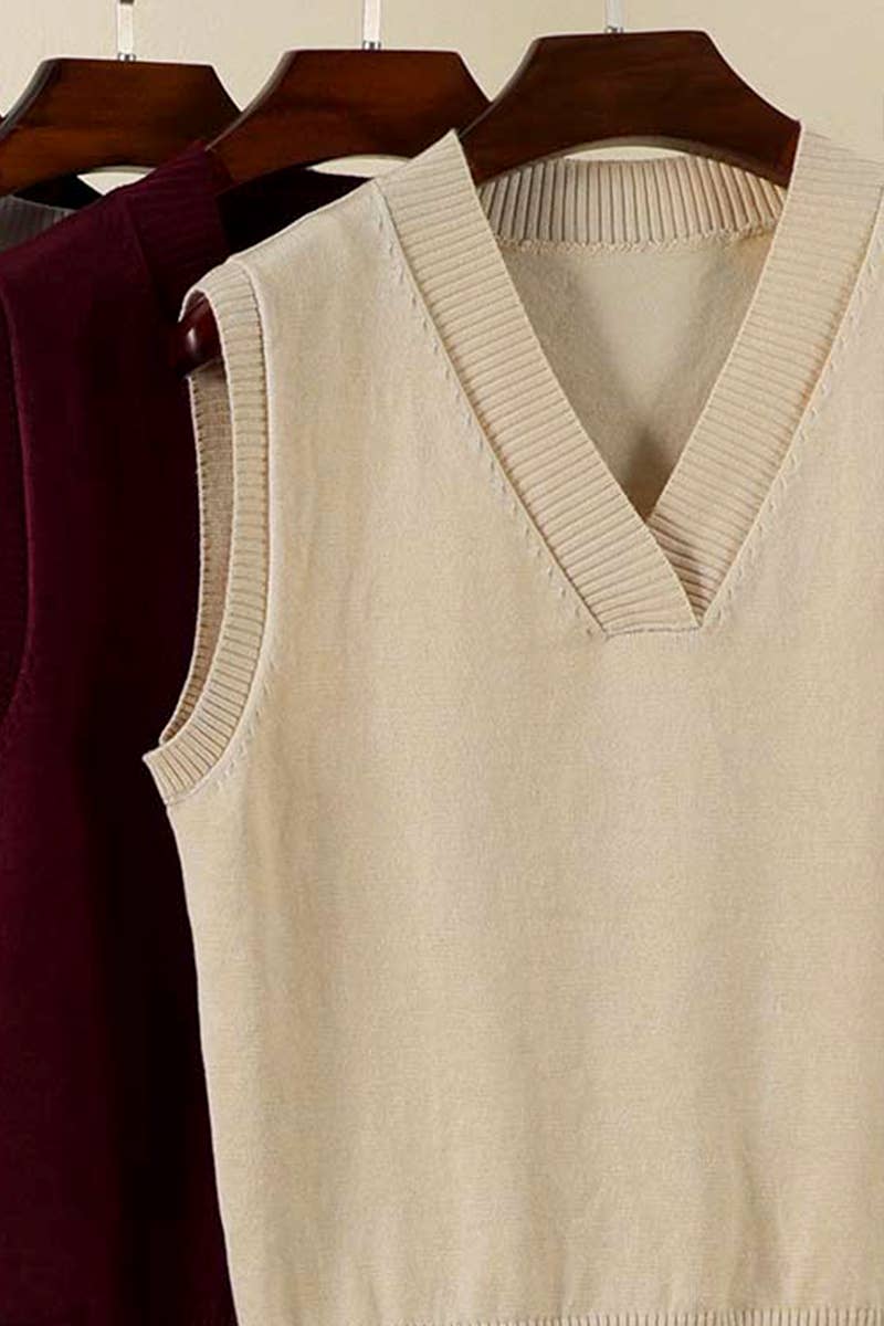 CWOSWSL0010  Simple Sleeveless V- Neck Pullover  Sweater