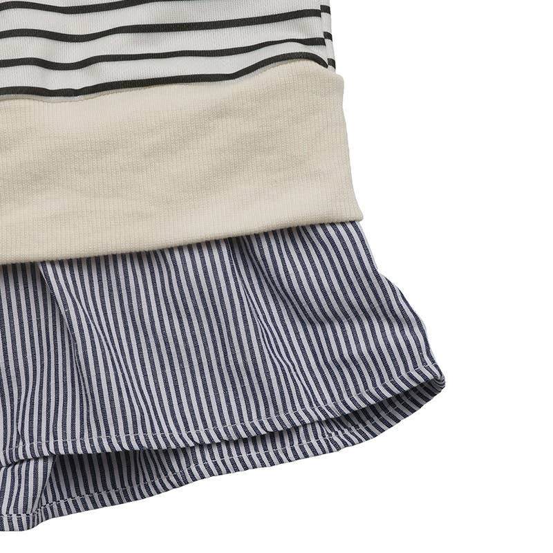 CREW-NECK STRIPED PATCHWORK FAKE TWO TOPS