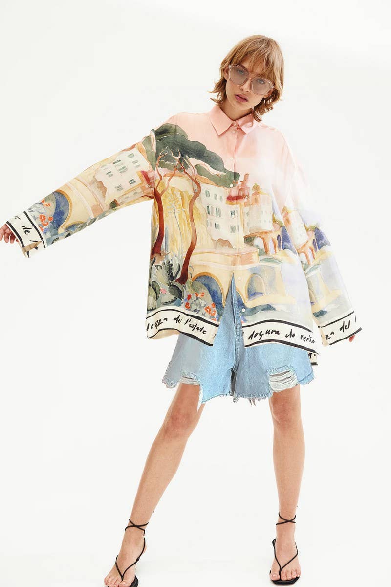 CWTSTL00926_TROPICAL PRINT LAPEL LOOSE BEACH SHIRT