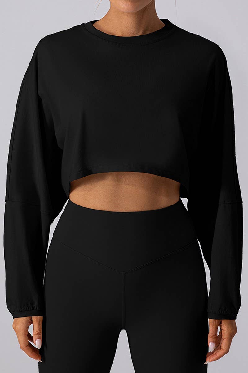 CWTTL2061_SPORTS SHORT ROUND NECK LOOSE SWEATSHIRT T-SHIRT