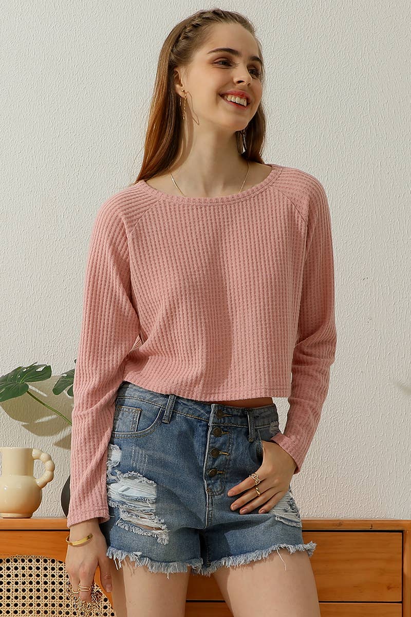 CWTTL1485_Casual Round Neck Loose Fit Long Sleeve Tops