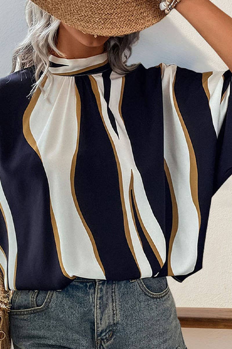 CWTBLS0927_IRREGULAR BAT SLEEVES PRINT SHIRT