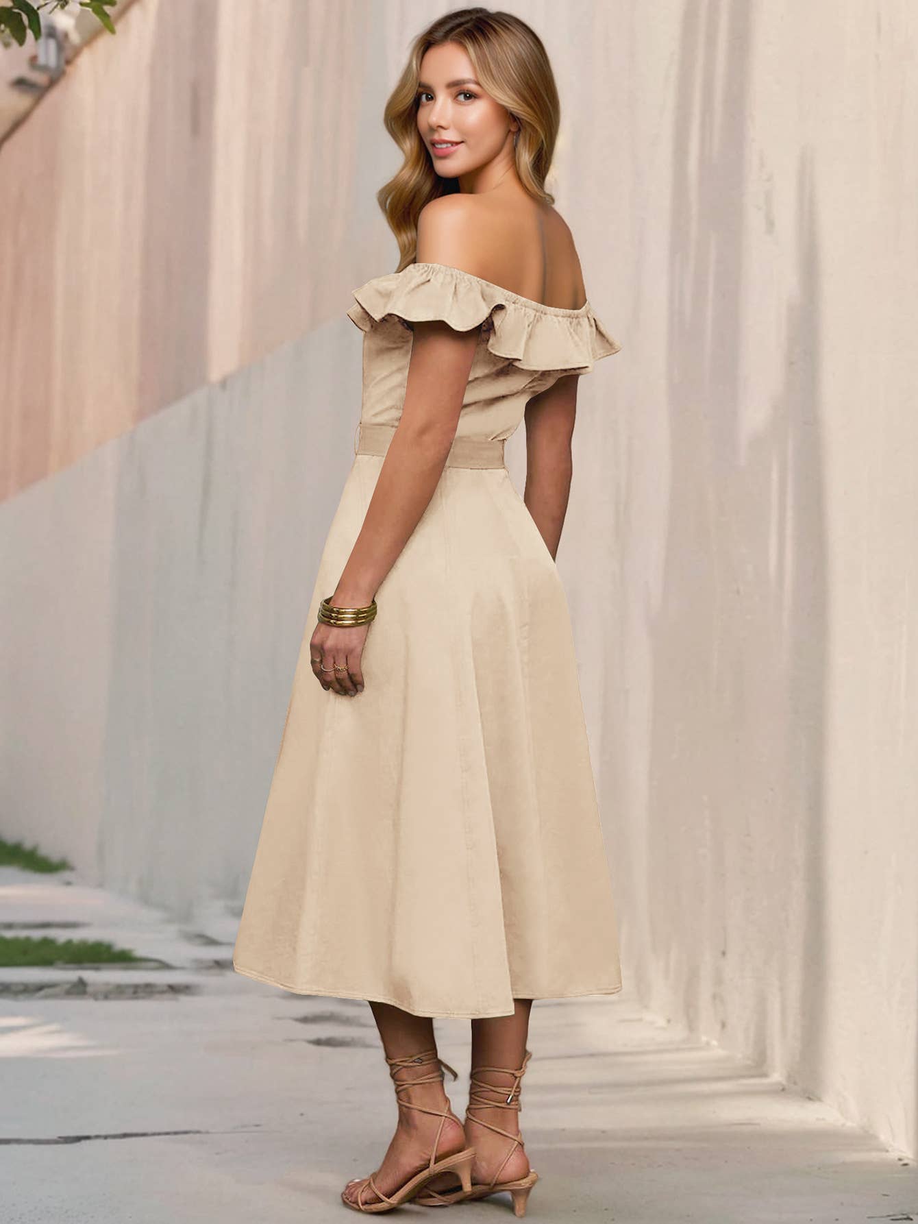 Fashionable and retro one-shoulder dress