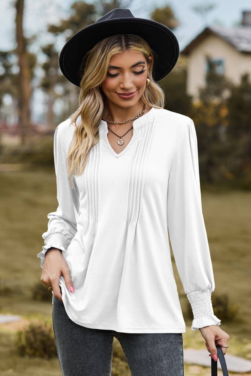 CWTBLL2709_FALL STRETCH V-NECK LONG-SLEEVED TOP