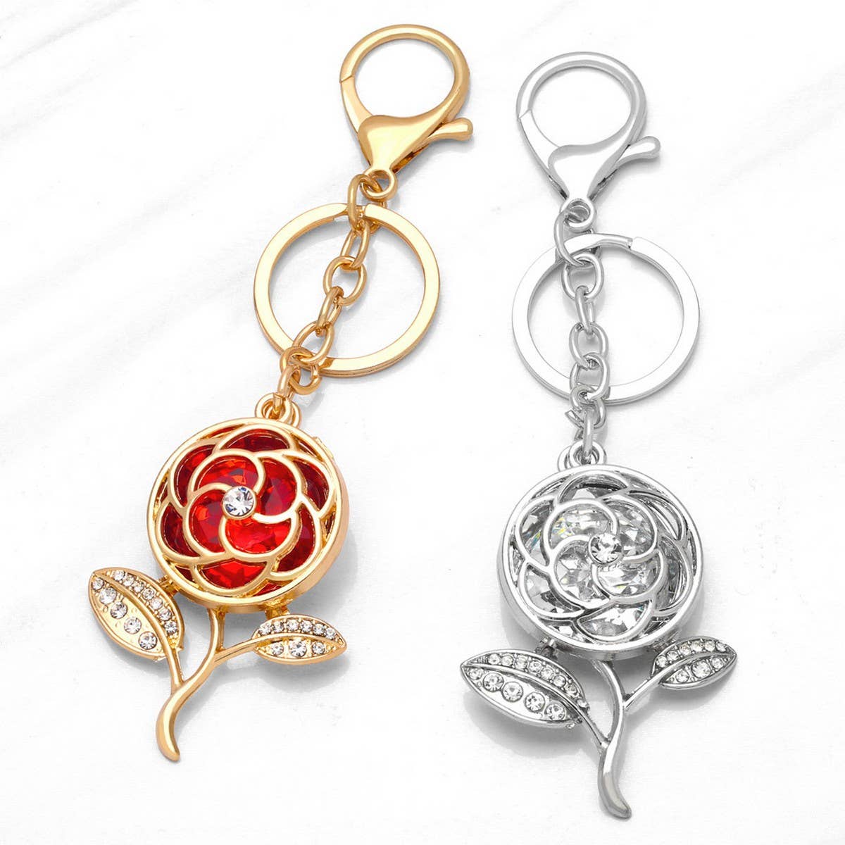 ROSE KEYCHAIN SPARKLING FLOWER KEYRING