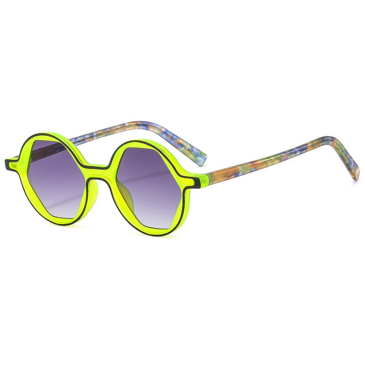 Floral Arm Hexagon Round Sunglasses Cute Look