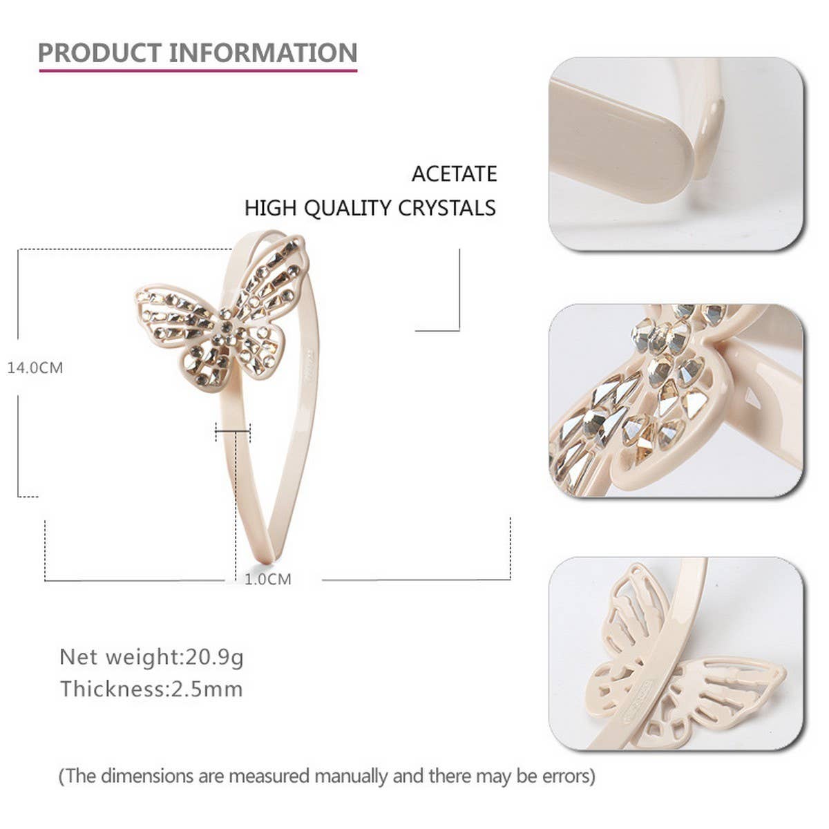 VINTAGE ACETATE BUTTERFLY DIAMOND HEADBAND HAIRPIN