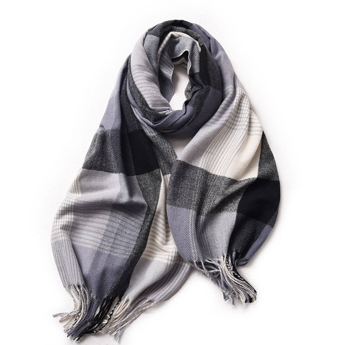 WOMEN WINTER TARTAN WITH FRINGE PLAID SCARVES