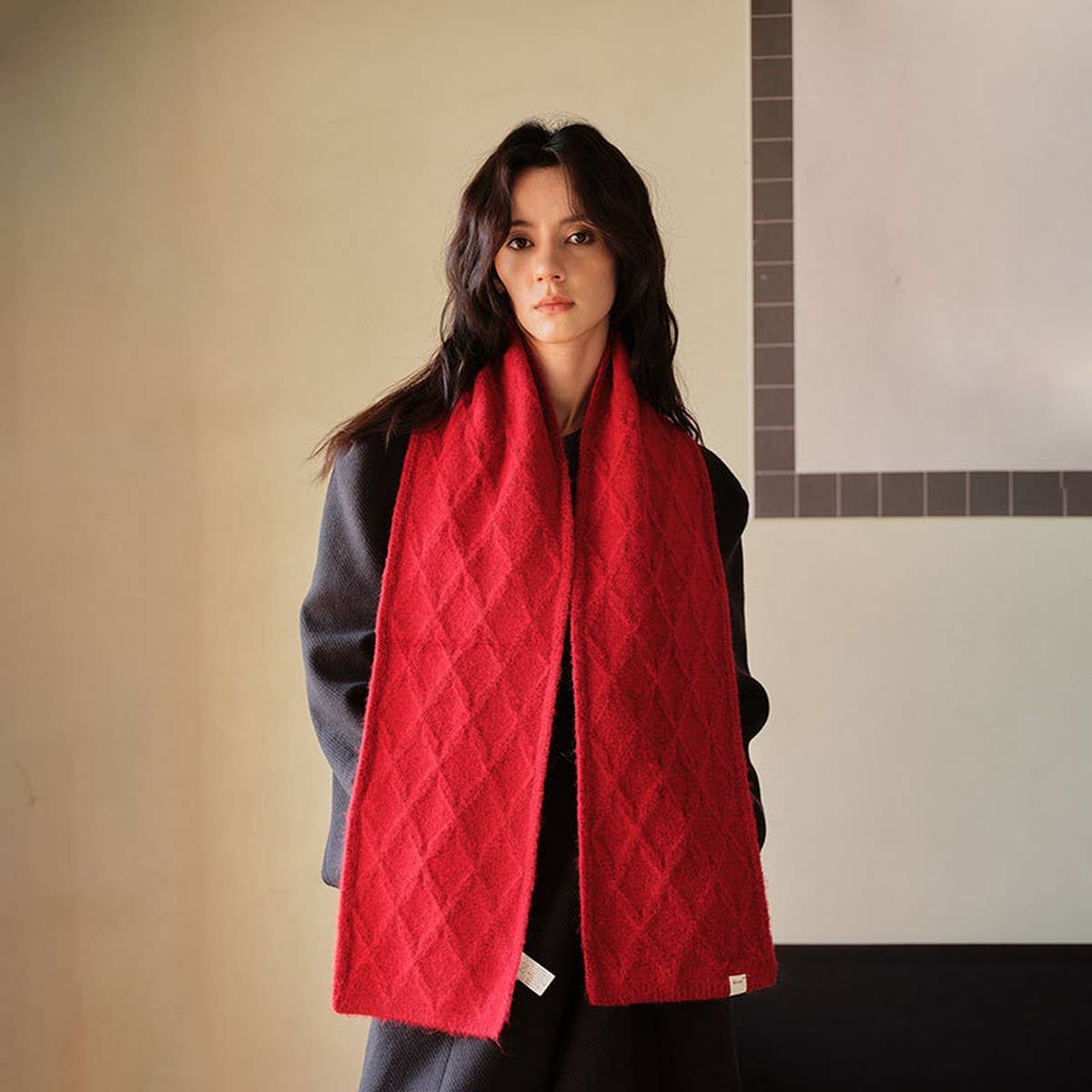 Retro Knit Scarf ??Wool Blend Reversible Wrap_CWASC2355