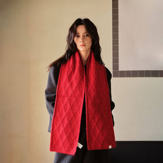Retro Knit Scarf ??Wool Blend Reversible Wrap_CWASC2355