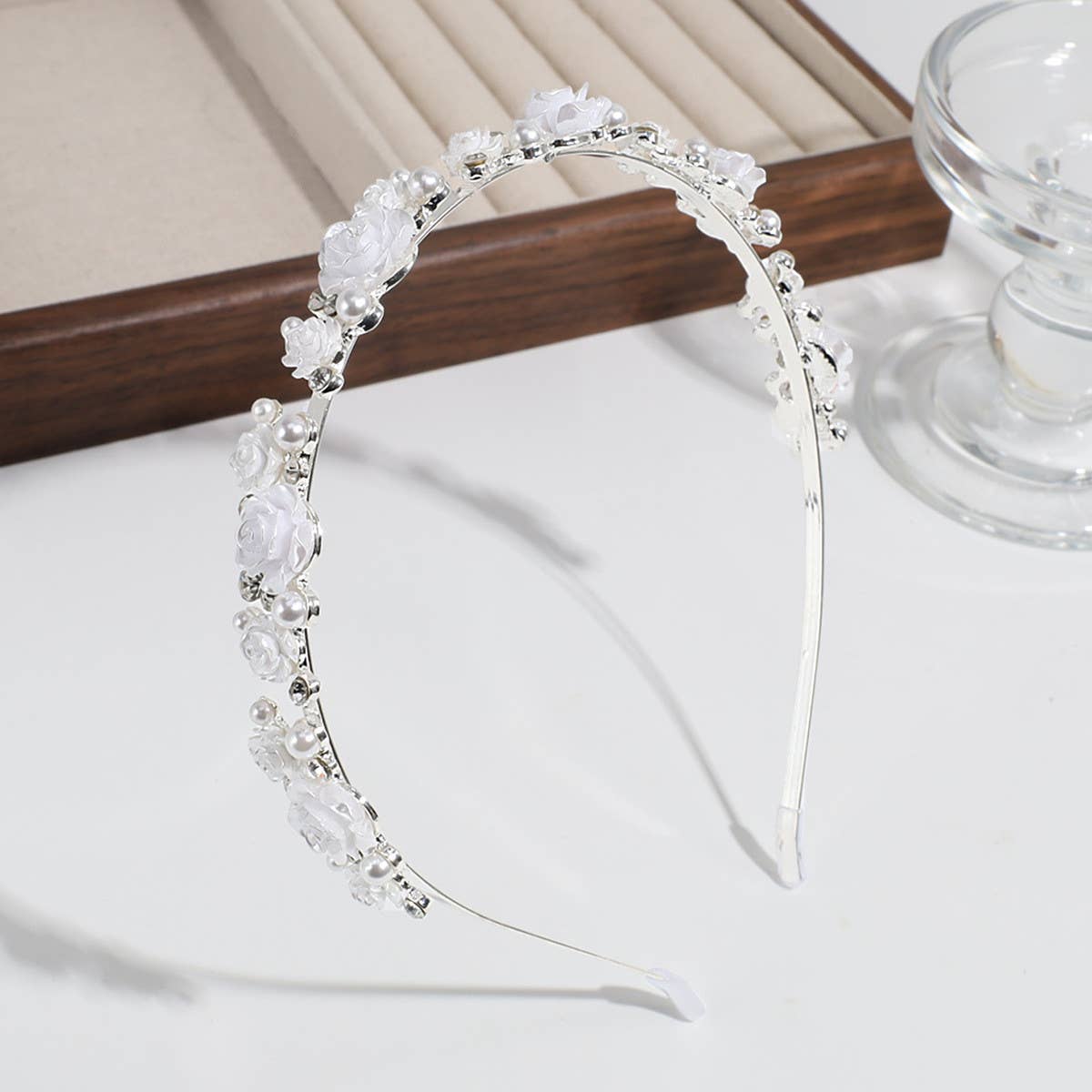 IMITATION PEARL RHINESTONE ROSE HEADBAND