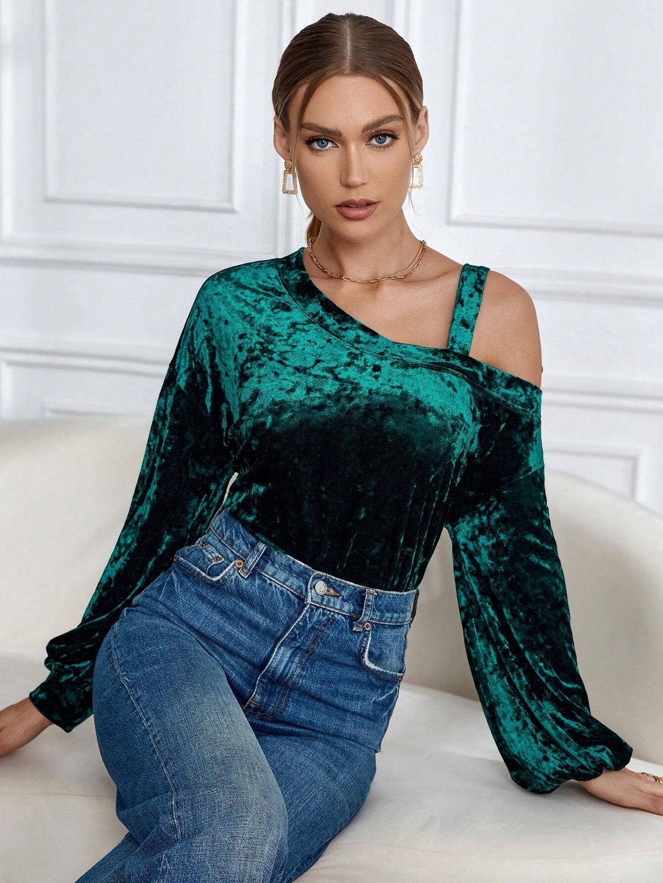 FLUORESCENT LANTERN SLEEVE SHIRT DIAGONAL COLLAR